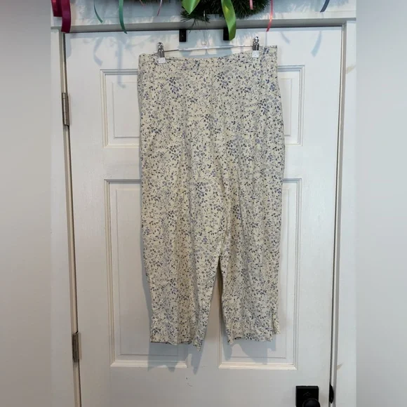 Samantha Sportswear Cream Set with Blue Flowers Cropped Tank and Ankle Pants - Picture 5 of 6